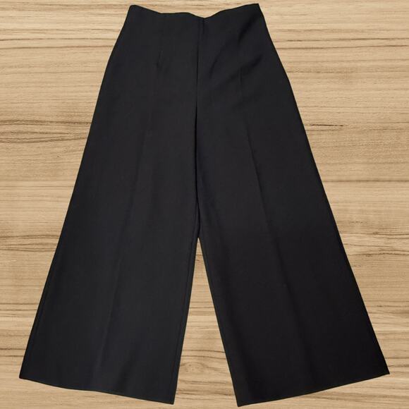 ZARA High Waist Wide Leg Cropped Trousers Black Culotte Dress Pants Large - Picture 2 of 11
